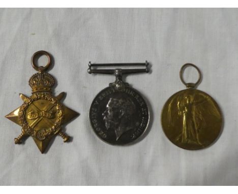 A 1914/15 star trio of medals awarded to No.17338 Pte.L Nicholls Durham Light Infantry 