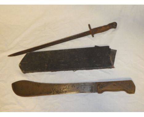 A First War US bayonet dated 1917 and a machete in scabbard (2)