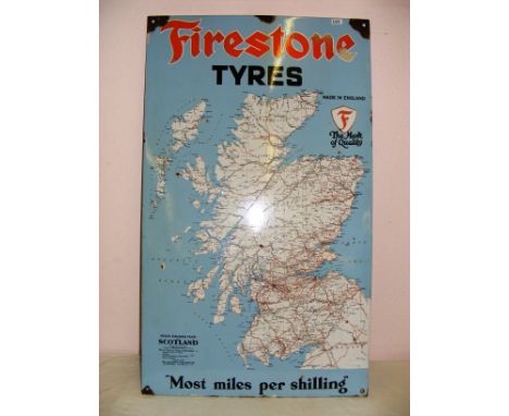 A vintage Firestone Tyres enamel advertising sign measuring 48" tall. CONDITION REPORT: Good condition overall, some enamel l