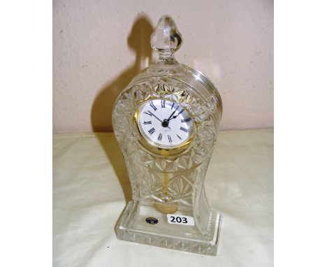 A Bohemia lead crystal mantle clock measuring 30cm tall. CONDITION REPORT: Battery movement, untested, no damage to the cryst