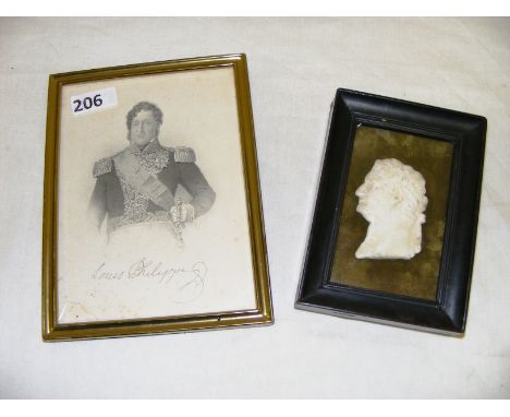 An unusual head and shoulders portrait miniature of Louis Phillipe I of France, in a Gerogian style ebonised wooden frame wit