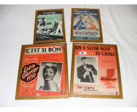 Four vintage film posters in modern frames, the smallest measuring 7" wide. CONDITION REPORT: Good condition. 