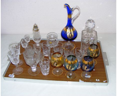 A selection of crystal and glassware including two Waterford Crystal glasses, Royal Brierley crystal, Italian decanter and gl