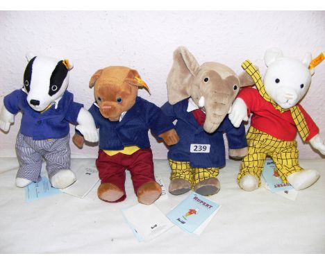 A Steiff Algy Pug from Rupert the Bear #017056 and three other teddies from the Rupert Classic collection.