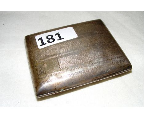 A sterling silver engine turned cigarette case hallmarked for Birmingham 1930, measuring 8cm wide and weighing 69.6 grams. CO