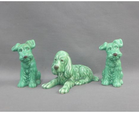Three Sylvac green glazed dogs to include model number 114 and two models number 1378, tallest 13cm, (3) 