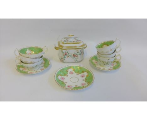 Quantity of 19th century English porcelain cups and saucers, together with a sucrier