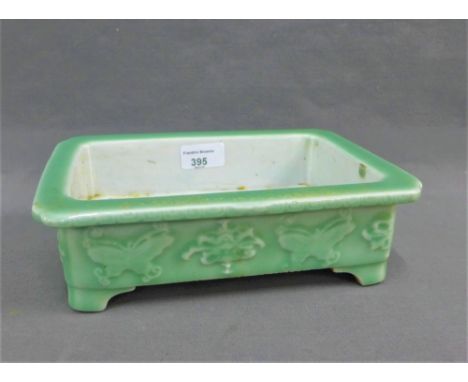 Chinese Celadon glazed rectangular planter / dish with Butterfly pattern in relief, 25 x 18cm 