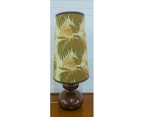 Retro brown gazed double gourd table lamp base and shade 40cm tall 