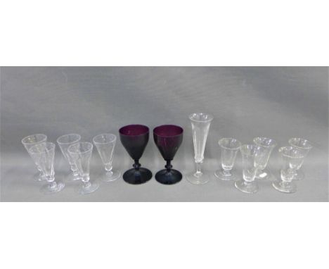 Collection of various 19th century and later drinking glasses to include two sets of five Ale glasses, a champagne flute and 