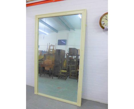 Large rectangular floor standing / leaning wall mirror with light grey painted wooden frame 245 x 148cm