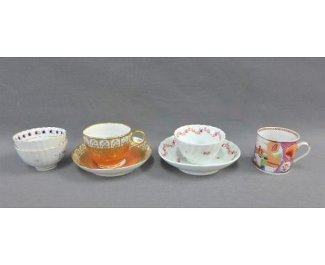 Collection of English tea bowls and a saucer to include Newhall etc., together with a Worcester porcelain cabinet cup and sau