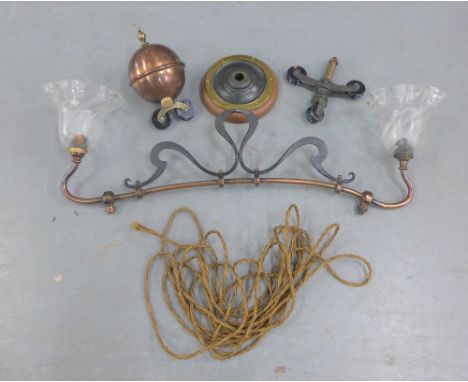 A rise and fall hanging ceiling light, 65cm long
