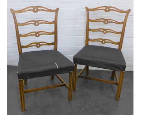 Pair of 19th century mahogany chairs with pierced ladder backs and upholstered seats, 96 x 56cm (2) 