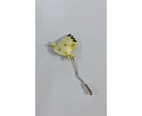London silver and enamel bird pin /brooch, 6cm 