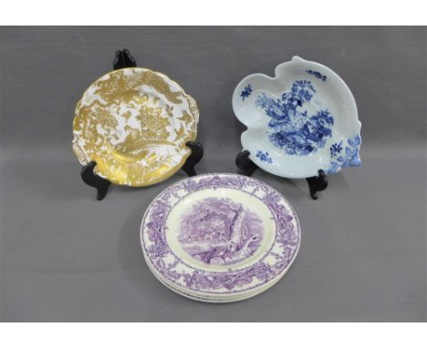 Royal Crown Derby 'Derby China' patterned cabinet plate, a Spode blue and white plate and a set of four 'Pastoral Davenport' 