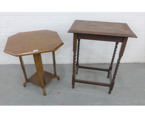 Art Deco oak side table, 62 x 56cm and an oak side table, together with a piano stool, (3) 