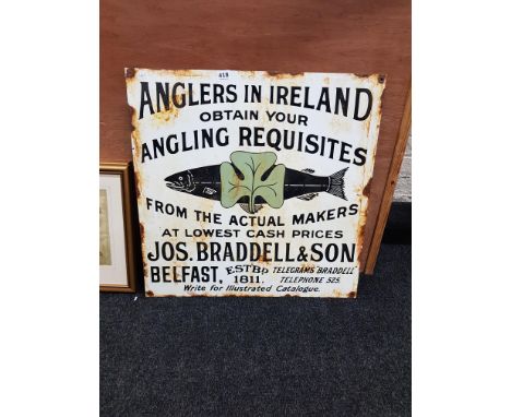 Enamel advertising sign Anglers in Ireland Braddell &amp; Son Belfast