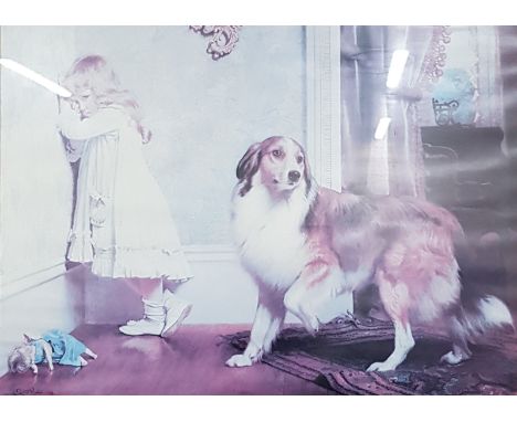 Vintage print, girl with dog 