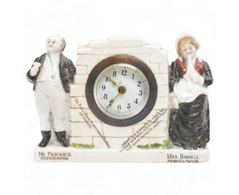 Late 19th century -  'The Pickwick Papers' novelty mantle clock, with flanking figures 'Mr Pickwick' and 'Mrs Bardell', 30 ho