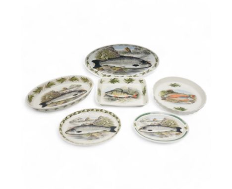 Portmeirion Angler pattern serving platters, set of six, to include Salmon, Perch and Talgoch