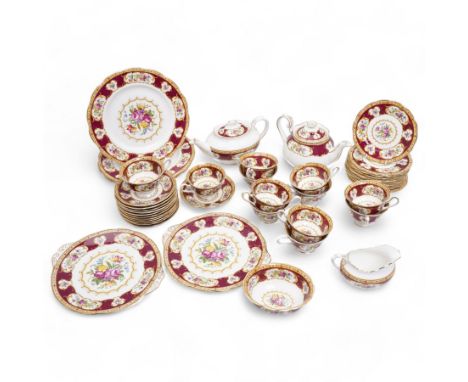 Royal Albert Lady Hamilton tea service comprising twelve tea cups nd saucers, twelve plates, two tea pots, milk jug, sugar bo