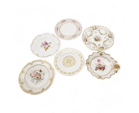 19th century Chamberlain Worcester porcelain dessert plate, centrally painted with fruit and flowers, within a raised gilt an