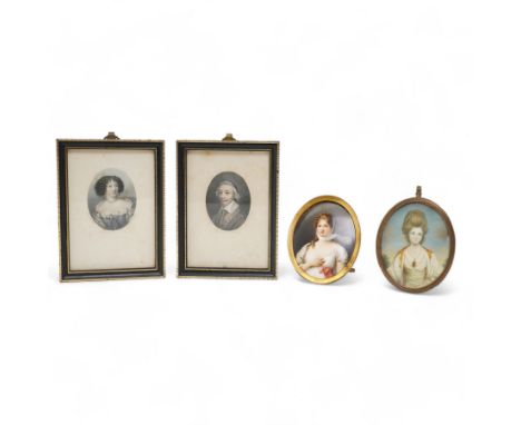 Continental portrait of Ariadne on porcelain, unsigned, with another similar Georgian portrait on ivory signed 'Reynolds', wi