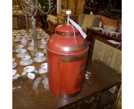 A red lacquered Toleware Chinese style lamp