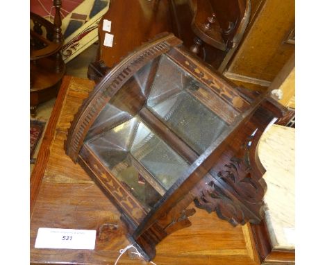 An Edwardian marquetry inlaid rosewood corner shelf/bracket