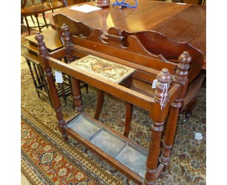 A Victorian mahogany stick stand with tile inset and metal drip tray 