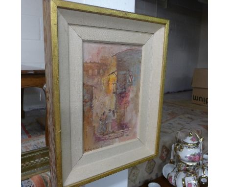 A pair of oils on canvas South American street scenes with figures signed