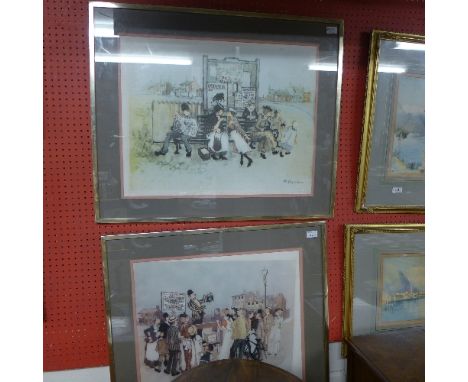A pair of lithograph figures in English setting signed M.Chapman
