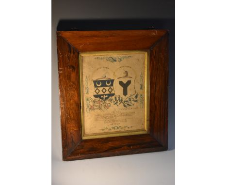 A George III hand scrivened, illuminated and embossed matrimonial coat of arms, Don impaling Cunningham, inscribed in ink MS 