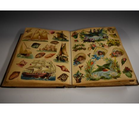 A Victorian quarter-morocco and buckram scrapbook, collected by Willie Dean, 1893, Aged *, Birthday Present From Mamma & Papa