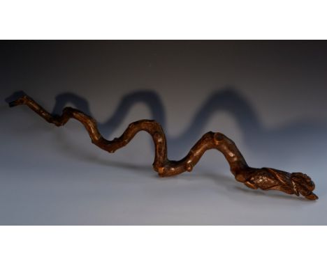 A 19th century Chinese rootwood walking stick, carved as a dragon, 87cm long