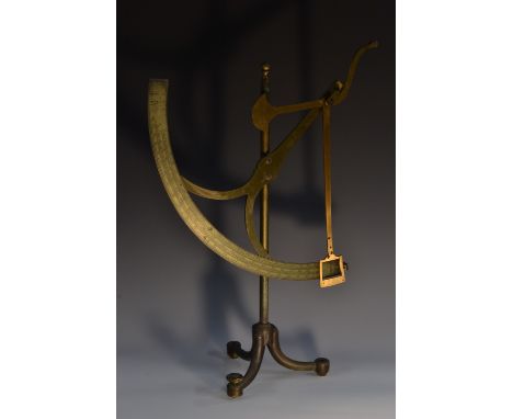 A 19th century brass tripod quadrant paper scale, by F. Leunig & Co., London, No. 13760, 56.5cm high 