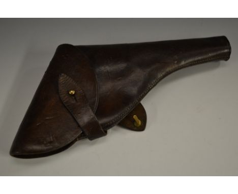 Militaria - a WW1 period British Army officer's brown leather holster, probably for a Webley Revolver, 28cm long, early 20th 