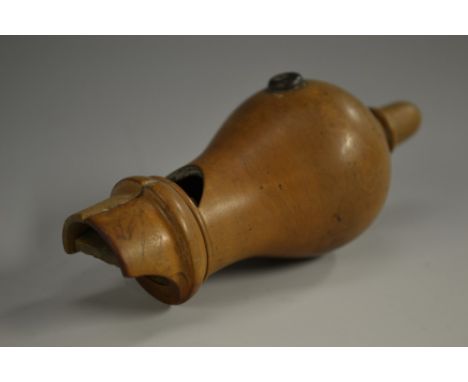 Treen - a 19th century boxwood bird call, acorn finial, 11.5cm long, c.1840