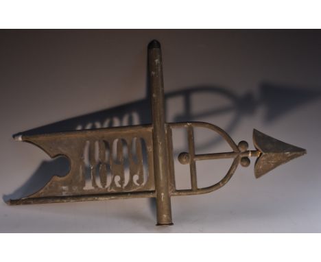 A 19th century copper weather vane, arrow terminal, pierced date 1899, 68cm wide
