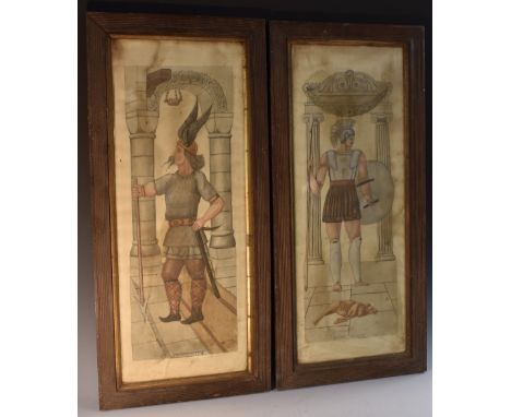 English School (late 19th century)A pair, Greek Warrior and Champion of Odin, both clad in typical armour bearing arms, each 