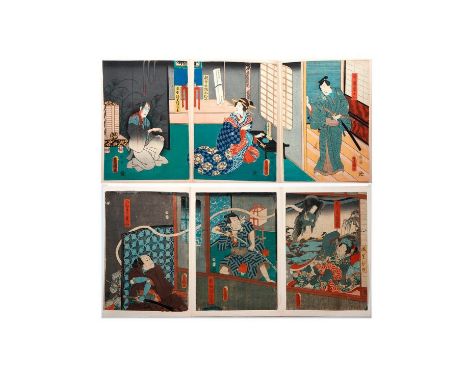 Artist : Kunisada UTAGAWA, Toyokuni III (1786-1865) Series : Ghost. Date : (c.1857) Medium: Woodblock (two triptychs) Dimensi
