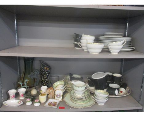 A Poole pottery part dinner service, a Stanley china part tea set, Czech and Scandinavian glass vases and various ornamentsLo