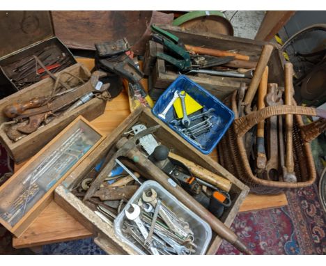 Hand tools to include spanners, drill bits, a jack, saws and other itemsLocation: 