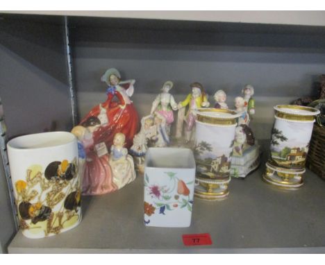 A group of 19th century and later figurines and ceramic vases to include a Royal Copenhagen vase, Royal Doulton Bedtime Story