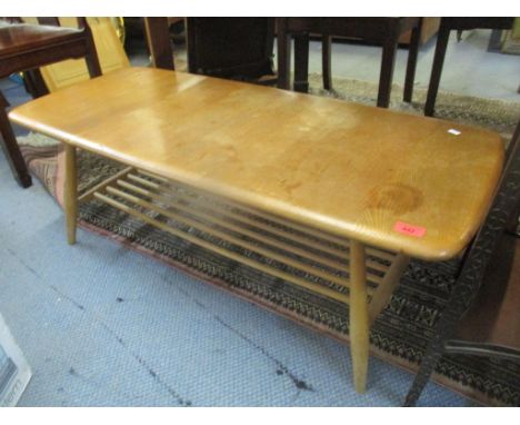 A mid 20th century Ercol elm and beech coffee table with shelf below 36cm h x 105cm w 