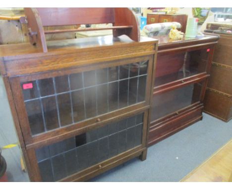 A mahogany and oak Globe Wernicke style two section bookcases along with Victorian mahogany book trough, 96.5cm x 86.5cm x 27