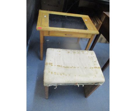 A vintage childs beech low desk, 52.5cm x 71cm w, together with a stoolLocation: 