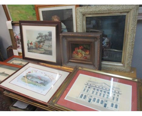 Mixed pictures to include framed architectural prints, signed limited edition 'The Lady of The Stream' print and othersLocati