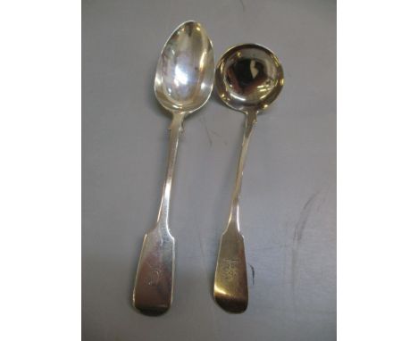 A Scottish silver salmon ladle, Edinburgh 1828, together with a dessert spoon, London 1868, 80.6gLocation: 